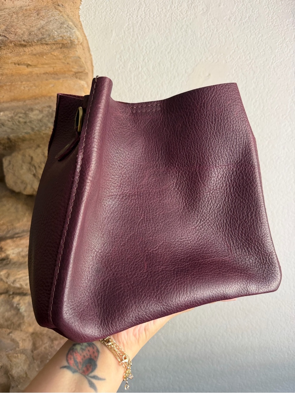 Portland Leather goods plum butterfly Crossbody bag